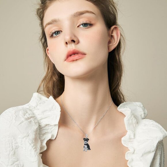 Schnauzer Pet Lovers Dog Breed Puppy Owners Rhodium Sterling Silver CZ Necklace - Picture 8 of 12